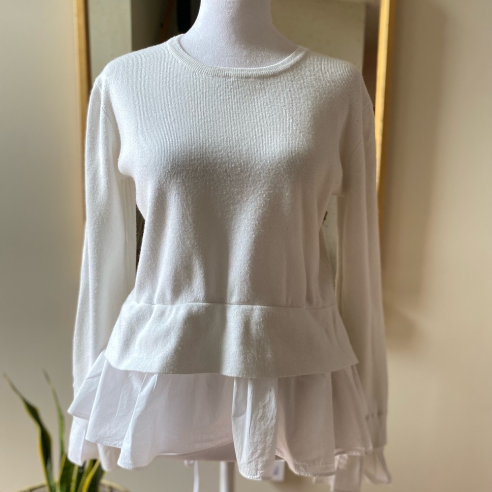 English Factory White Layered Peplum Sweater